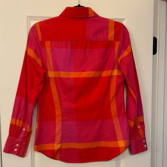 PETER MILLAR Plaid Button Up Blouse Pink Orange Women’s Size Small - Picture 2 of 7
